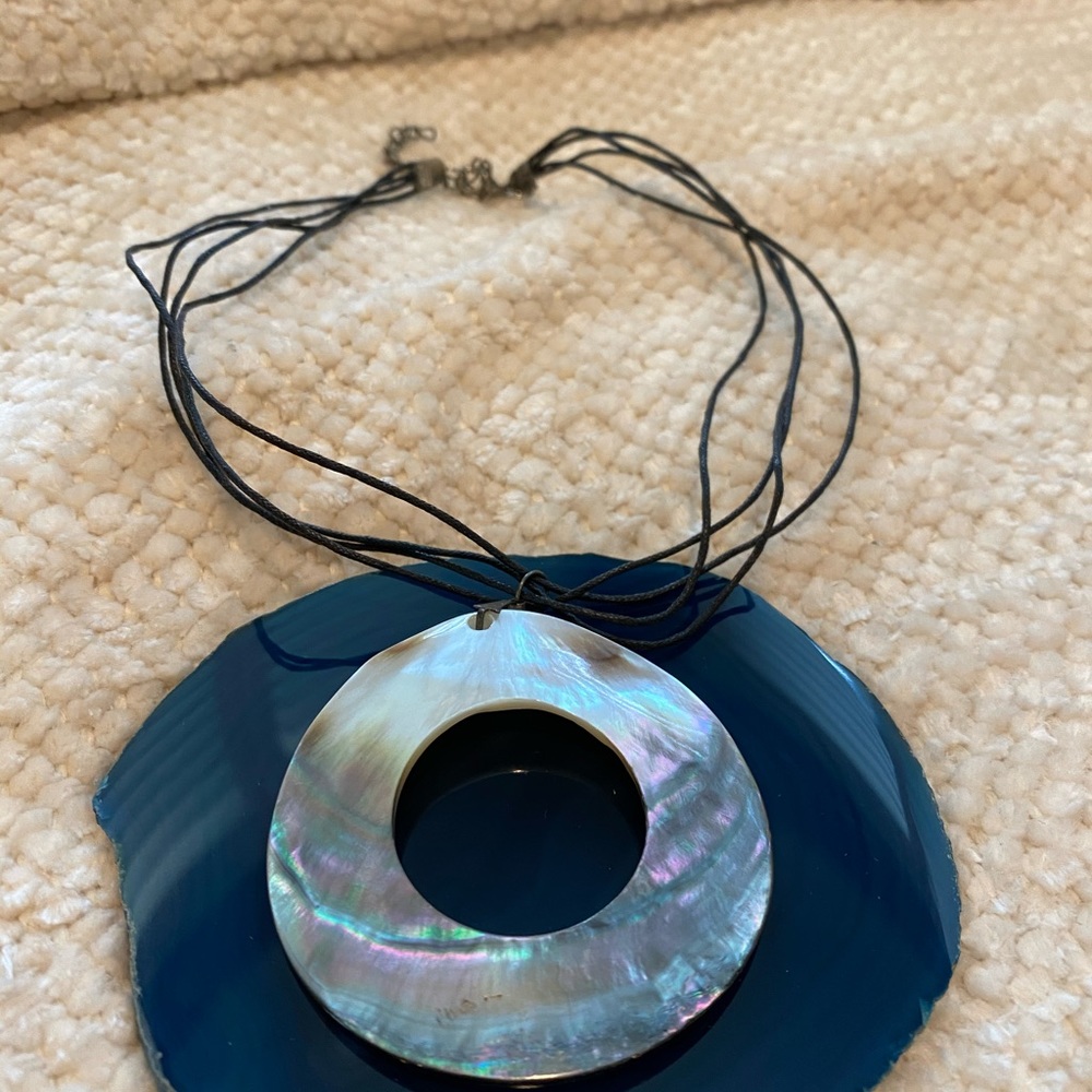 Large Shell Necklace With Leather Multi-Strand - image 2